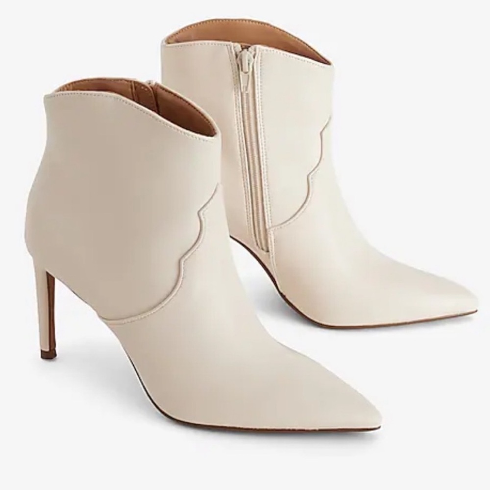 Express Pointed Toe Thin Heeled Booties White Western Boots Size 8